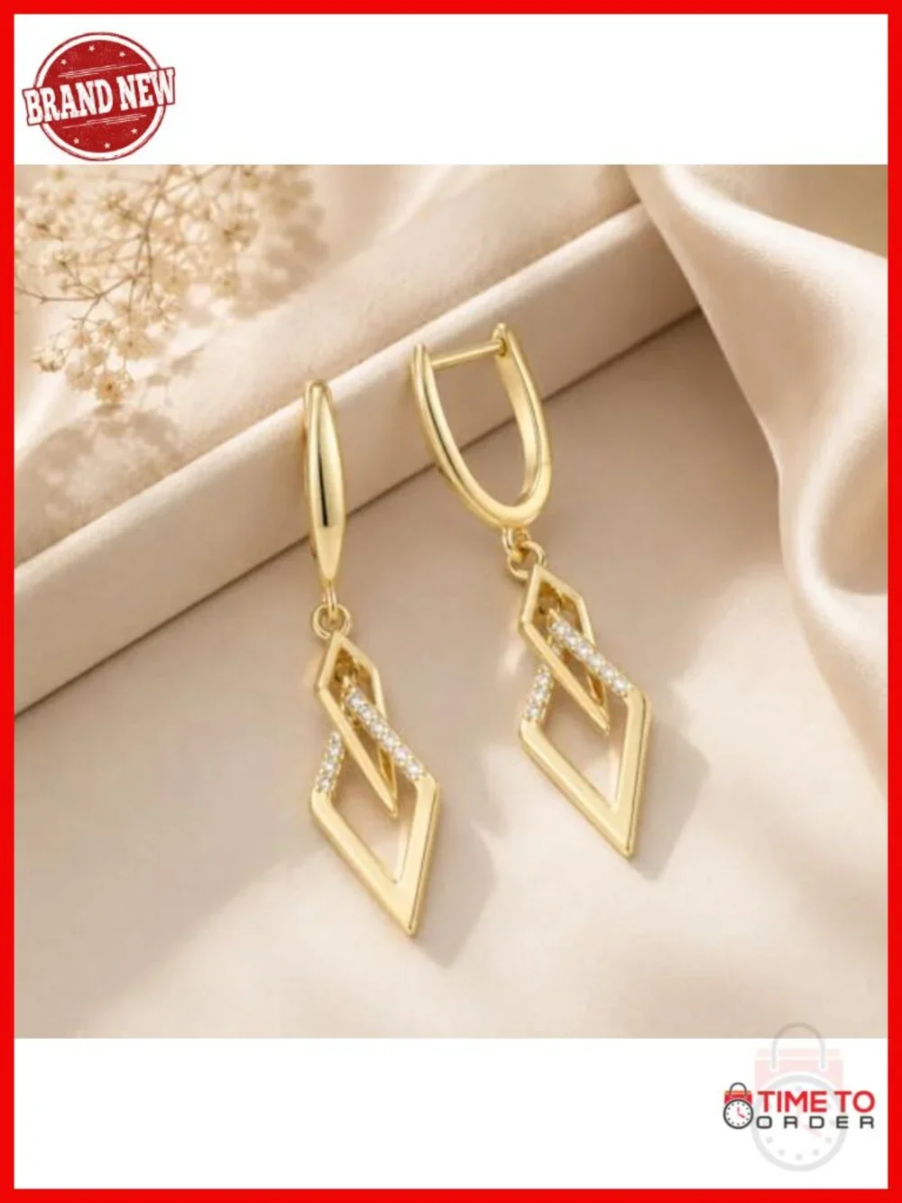 14K Gold Plated Dangle Drop Earrings Cubic Zirconia Leverback Closure